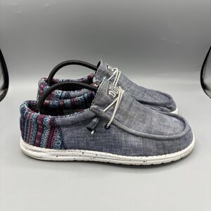 Hey Dude Shoes Mens Wally Funk Aztec Casual Moc Sneakers Gray Fabric Size 9
